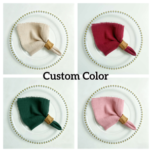 Wholesale Wrinkled <strong>Raw</strong> Edge Cotton Napkins Square Rustic Style Customizable for Wedding Western Dining Table Decoration - Product Image 1