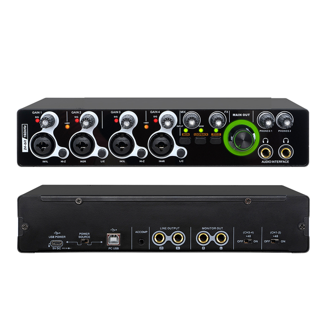 XTUGA E-44 4 Channels Professional 24bit 192kHz Studio Audio Sound Card USB Audio Interface Noise Cancelling Wireless Support