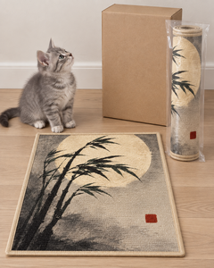 <strong>Cat</strong> Scratching Mat Bamboo Moon Ink Zen Oriental Brush Seal Lunar Serene <strong>Tranquil</strong> Meditation Asian Minimalist Scroll Calm Quiet - Product Image 1