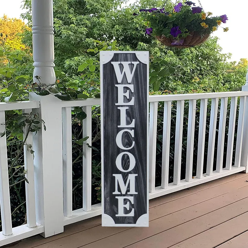 MR Metal Tall Outdoor Welcome Sign for Front Porch Vertical Modern Farmhouse Wall Hanging Welcome Board Decoration