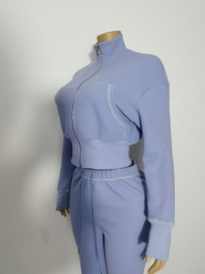 Conjunto Deportivo de 2 Piezas para Mujer, Tejido Waffle, Chaqueta con Capucha y Cuello de Felpa, Pantalones Acampanados, Personalizado, Invierno, Poliéster, Algodón, Spandex - Product Image 4