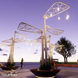 Vincentaa New Design Custom Outdoor Large Stainless Steel Round Tube LED Sculpture