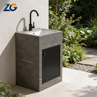 ZGSTONE Villa Hotel Restroom Project Lavabo sur pied en pierre frittée avec meuble de rangement, non poreux, résistant aux taches, finition personnalisée