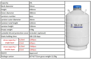 Tanque Criogénico de Nitrógeno Líquido PCZPX 20L de Aleación de Aluminio YDS-20-50 para Uso en Ganadería y Laboratorio - Product Image 2