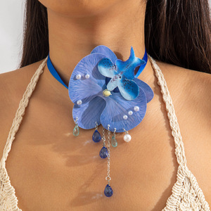 2025 fábrica al por mayor nuevo collar de Orquídea de cristal y Perla de gota de agua de Amistad de alta calidad con gargantilla de cuerda Bohemia - Product Image 3