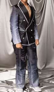 ชุดสูท<span class=keywords><strong>2</strong></span>ชิ้นสำหรับผู้ชายชุดสูทลูกปัดสีดำขนาดใหญ่สำหรับผู้ชายชุดงานพรอมแฟชั่นขั้นสูง - Product Image 3