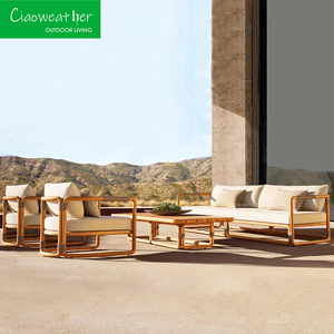 Patio Sofá de madera Patio Ocio al aire libre Juego de sofás de jardín de madera de teca - Product Image 1