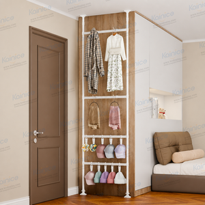Espositore angolare <span class=keywords><strong>da</strong></span> terra Kainice per capi d'abbigliamento con rotazione a 360° °   Barra <span class=keywords><strong>appendiabiti</strong></span> ad arco con ganci multipli per cappotti e borse, mensola a cesto in filo piatto - Product Image 2