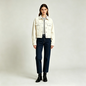 Veste en jean courte blanchie Leduo personnalisée pour femme, coupe décontractée, manches longues, style décontracté - Product Image 1