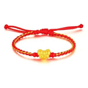 Xinfly Au999 Real Pure 24K Gold Bow Charm <b>Bracelet</b> Fine Jewelry Women <b>Red</b> String <b>Bracelets</b> - Product Image 1