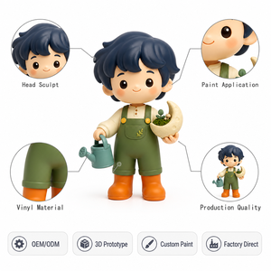 Figurine en vinyle personnalisée OEM Petit Jardinier Garçon, directement de l'usine, avec arrosoir et pot de fleurs en forme de lune, jouet artistique mignon - Product Image 2