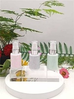 Botol Pompa Lotion Kaca Bening Mini Persegi 30ml Harga Pabrik, Botol Perawatan Kulit Kosong Portabel untuk Perjalanan dengan Tutup Persegi Multi Warna