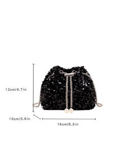 Bolso bandolera de PU con lentejuelas, estilo moderno, con cierre tipo cubo, capacidad personalizable, para mujer - Product Image 4