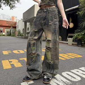 <span class=keywords><strong>Jean</strong></span> <span class=keywords><strong>d</strong></span>échiré post-apocalyptique pour homme, effet usé, imprimé <span class=keywords><strong>encre</strong></span> éclaboussée, coupe ample, jambe droite, style urbain tendance, taille basse, longueur longue - Product Image 3
