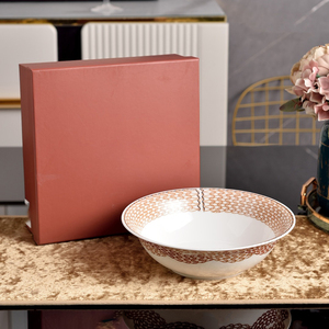 Tazón de cerámica con patrón de cadena de terracota, tazón de ensalada de porcelana premium con caja de regalo para el hogar, cenas y regalos. - Product Image 1