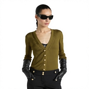 Cardigan en tricot côtelé vert olive à manches longues, boutonné devant, couleur unie, pull d'automne pour homme - Product Image 1