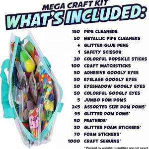 Kit de 1000 pièces pour loisirs créatifs DIY : fournitures d'art et de bricolage pour enfants, matériaux en plastique, feutrine colorée, pompons, plumes, boutons pour la création - Product Image 4