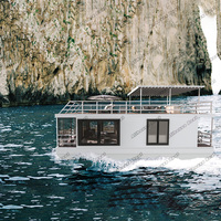 Allhouse Luxe Moderne Ponton Péniche Nouveau Modèle Bateau sur Eau Maison avec Salon Aluminium Coque Pêche Sports Bien Équipé