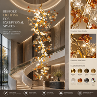 Lustre en verre floral et laiton massif pour hôtel, luminaire suspendu artistique de luxe en forme de branche pour hôtel, villa, décoration lumineuse