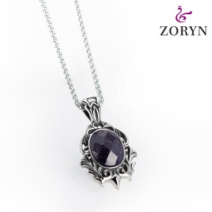 Colliers pendentifs personnalisés en acier inoxydable, motif vintage, pierre de grès bleue, bijoux de mode gothique punk en acier titane pour hommes - Product Image 3