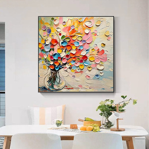 Abstract Floral Oil <b>Painting</b> Square 3D Textured With Metal <b>Frame</b> <b>For</b> Living Room Or Dining Room Wall Art - Product Image 4