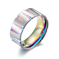 Bagues de mariage arc-en-ciel en acier inoxydable pour femmes, bagues en forme de cône couleur or et bandes noires pour hommes, bijoux de fiançailles