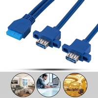 0.3m 0.5m 0.8m idc biru 20 pin ke dual usb 3.0 kabel ekstensi perempuan