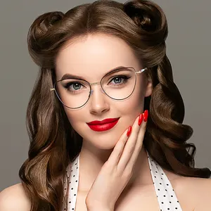 Monturas de gafas con ojos de gato para mujer, gafas de ojo de gato con luz azul, montura de gafas ópticas de Metal a la moda, Ojo de diseñador para mujer 2024