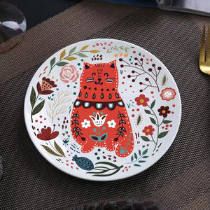 Offre Spéciale maison cuisine fournitures 8 pouces dessin animé chat assiette circulaire plats en céramique plateau de service chaton vaisselle micro-ondes - Product Image 2