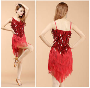 Rose Madder Sequin Fringe Dance Dress Sparkling Tassel Sleeveless Latin <span class=keywords><strong>Salsa</strong></span> Performance Dancewear Dancer Outfits pour femmes - Product Image 3