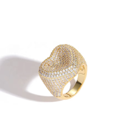 Style de vente chaude véritable laiton plaqué or et zircon bling hip hop amour bagues pour hommes et femmes