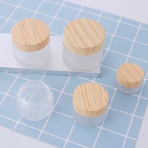 5g 15g 30g 50g 100g clear Green Amber Glass Cream Jar with <b>Wood</b> Grain Lid Frosted Bamboo Cosmetic Jars - Product Image 2