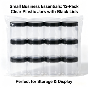 Paquete <span class=keywords><strong>de</strong></span> 12 Frascos Cosméticos Profesionales con Tapa Negra - Envases PET <span class=keywords><strong>de</strong></span> Boca Ancha <span class=keywords><strong>de</strong></span> 3.4oz para Pomada para el Cabello, Control <span class=keywords><strong>de</strong></span> Bordes y Gel <span class=keywords><strong>de</strong></span> Peinado - Product Image 1