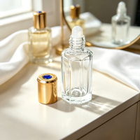 Flacon en verre octogonal pour attar, vide, rechargeable, avec bouchon en pierre précieuse dorée