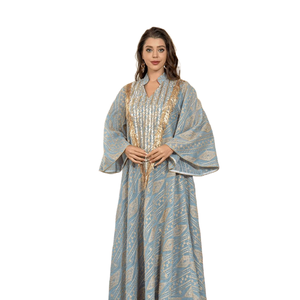 Abito da Festa Elegante in Poliestere con Paillettes Floreali Lunghezza Caviglia Abaya di Lusso per Donne Musulmane Vestito Lungo Arabo Saudita - Product Image 3