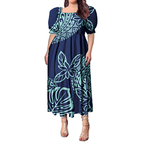 Impression à la demande polynésienne Samoa <span class=keywords><strong>tatouage</strong></span> conception robe à froufrous à manches courtes été Stretch longue robe pour robes de soirée île porter - Product Image 5