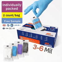 Sarung Tangan Nitril Biru Berlogo Eksklusif 510K Concierge Medicine 2 Pcs Paket Perjalanan Nitril Murni Guantes De Nitrilo Medis