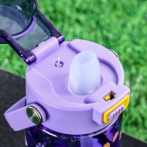 Cartoon Kids Water Bottles With Straw Flip Top <b>Plastic</b> <b>Drinkware</b> For Outdoor Activities Bpa Free With Strap - Product Image 4