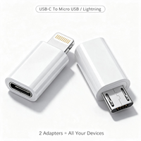 Adaptateur Type C vers Micro USB et Apple 8 broches, convertisseur OTG portable pour la charge et le transfert de données pour téléphone, tablette, ordinateur portable