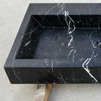 Vasque rectangulaire intégrée en marbre Nero Marquina élégant avec veines blanches pour projet de comptoir de salle de bain - Vente en gros