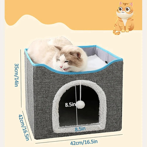 Foldable Pet Bed for Indoor <strong>Cats</strong> with Scratching Pad Large Soft Warm Pet <strong>Cat</strong> Condo House Equipment <strong>Cat</strong> Peekaboo Cave <strong>Hideaway</strong> - Product Image 3