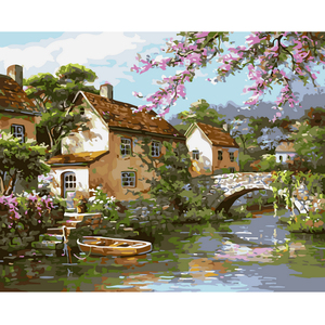 Pintura al óleo de Arte Moderno hecha a mano Diy pintura por números lienzo ciudad verano paisaje estilo Simple decoración interior cuadro colgante - Product Image 2