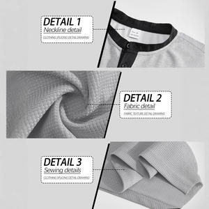 เสื้อเชิ้ตเฮนลีย์ผ้าวาฟเฟิลถักสำหรับผู้ชายสไตล์ยุโรปอเมริกัน โพลีเอสเตอร์ 100% ระบายอากาศได้ดี แขนสั้น มีกระเป๋า ไซส์ M - Product Image 3