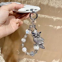 Cadena para Teléfono de Lujo con Cuentas de Cristal Estéticas, Color Azul Plateado Brillante, con Diseño de Rosa, Llavero y Colgante para Bolso, Regalo para Mujer, Adornos Finos