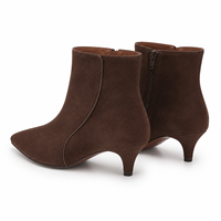 Bottines en daim marron foncé pour femmes, bout pointu, fermeture éclair intérieure, talon chaton 4 cm, fournisseur de mode OEM sous marque privée