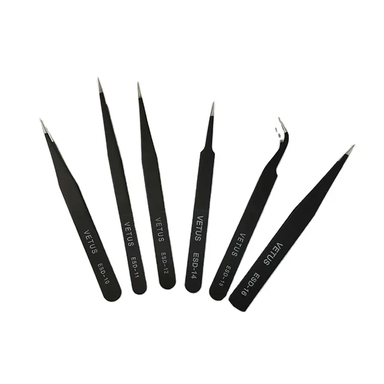 OEM Cleanroom ESD 15 pinças curvas eletrônicas antiestáticas para extensão de cílios pinças ferramentas manuais