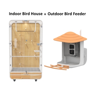 Luxe Indoor Vogelhuisje En Slimme Vogelvoedercombinatie Elegante Houten Verzorgingset Voor Huisdieren Met Printpatroon - Product Image 2