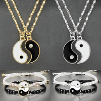 Taiji Ensemble de Bijoux 4 PCS Réglable Bracelet Chaîne Bracelet Tai Chi Yin Yang Alliage Pendentif Couples Bracelets