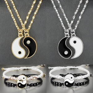 Set di gioielli Taiji 4 pezzi bracciale a catena regolabile in lega di Tai Chi Yin Yang ciondolo coppiette bracciali - Product Image 3