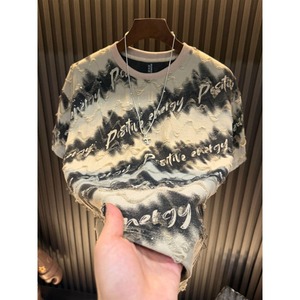Camiseta Texturizada Tie Dye para Hombre <span class=keywords><strong>con</strong></span> Estampado de Letras en Relieve 3D, Corte Ajustado, Manga Corta, Estilo Casual - Product Image 1